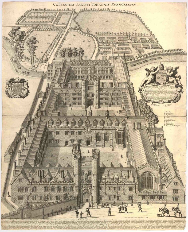 17th-c Engraving of St. John's College, Cambridge, Wikipedia Commons